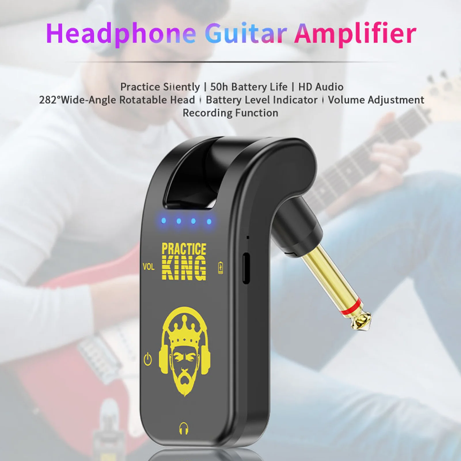 Silent Guitar Amplifier Guitar Headphone Amp 50H Use Time Rechargeable 282&deg;Rotatable Head Portable Earphone Amplifier For guitar amplifier