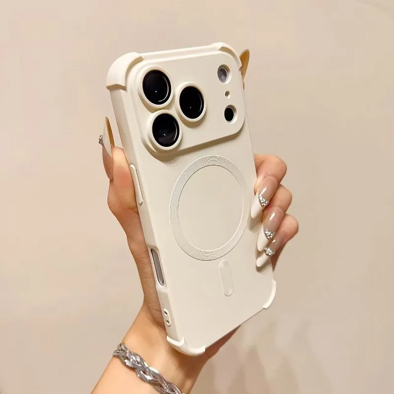 Luxurious 4-Corner MagSafe Shockproof Case with Wireless Charging and Lens Cover