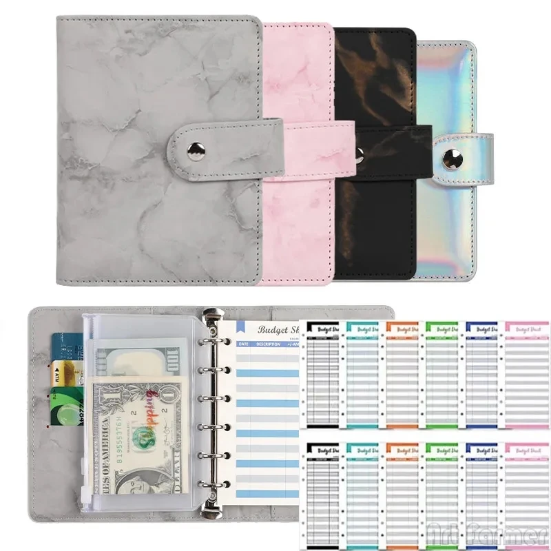 다채로운 대리석 돈 예산용 바인더 봉투, 현금 노트북 커버, 예산용 돈 정리 도구, A7