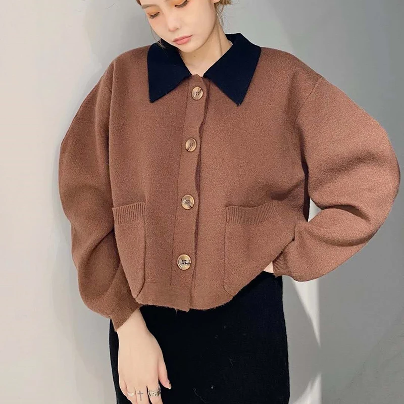 

Casual Cardigan Women Turn-Down Collar Solid Loose Sweater Women 2022 Spring Autumn Korean Fashion Black Elegant Knitwear Female