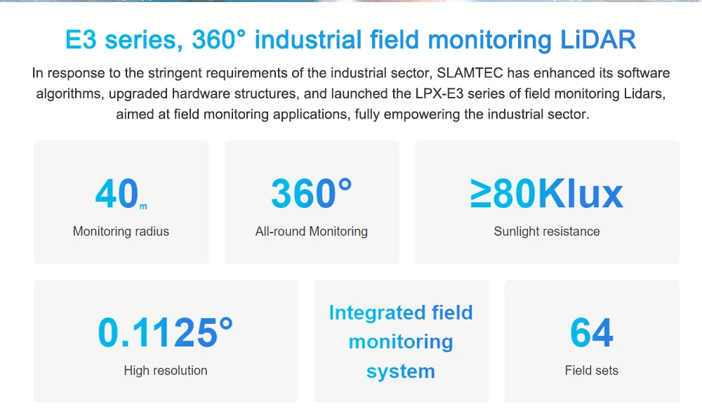 SLAMTEC RPLIDAR LPX-E3 Industrial Grade LiDAR 40M Scanning Range 360° for AGV UA