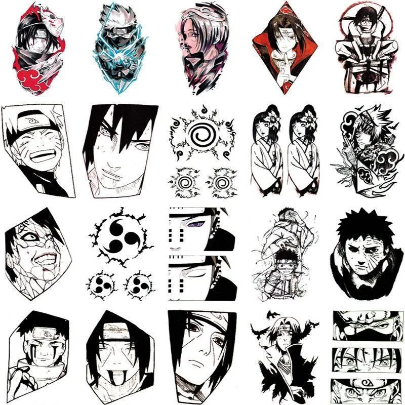 Naruto-Inspired Waterproof Temporary Tattoo Set - Long-Lasting Black Line Art