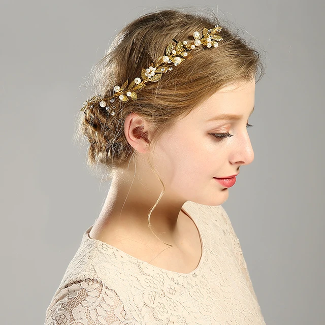 Beaded Headdress Hair Bridal Alloy Golden Accessories Wedding Women Leaf  Head Chain Bulk Bracelets for Women