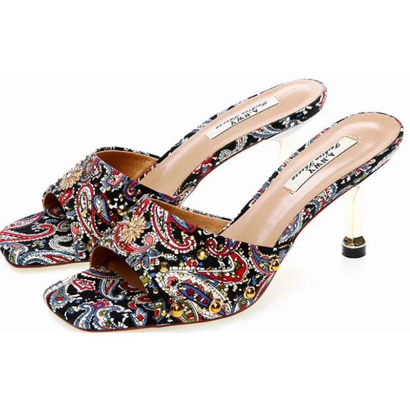 

Женские босоножки в этническом стиле, сандалии на высоком каблуке с заклепками, лето 2023