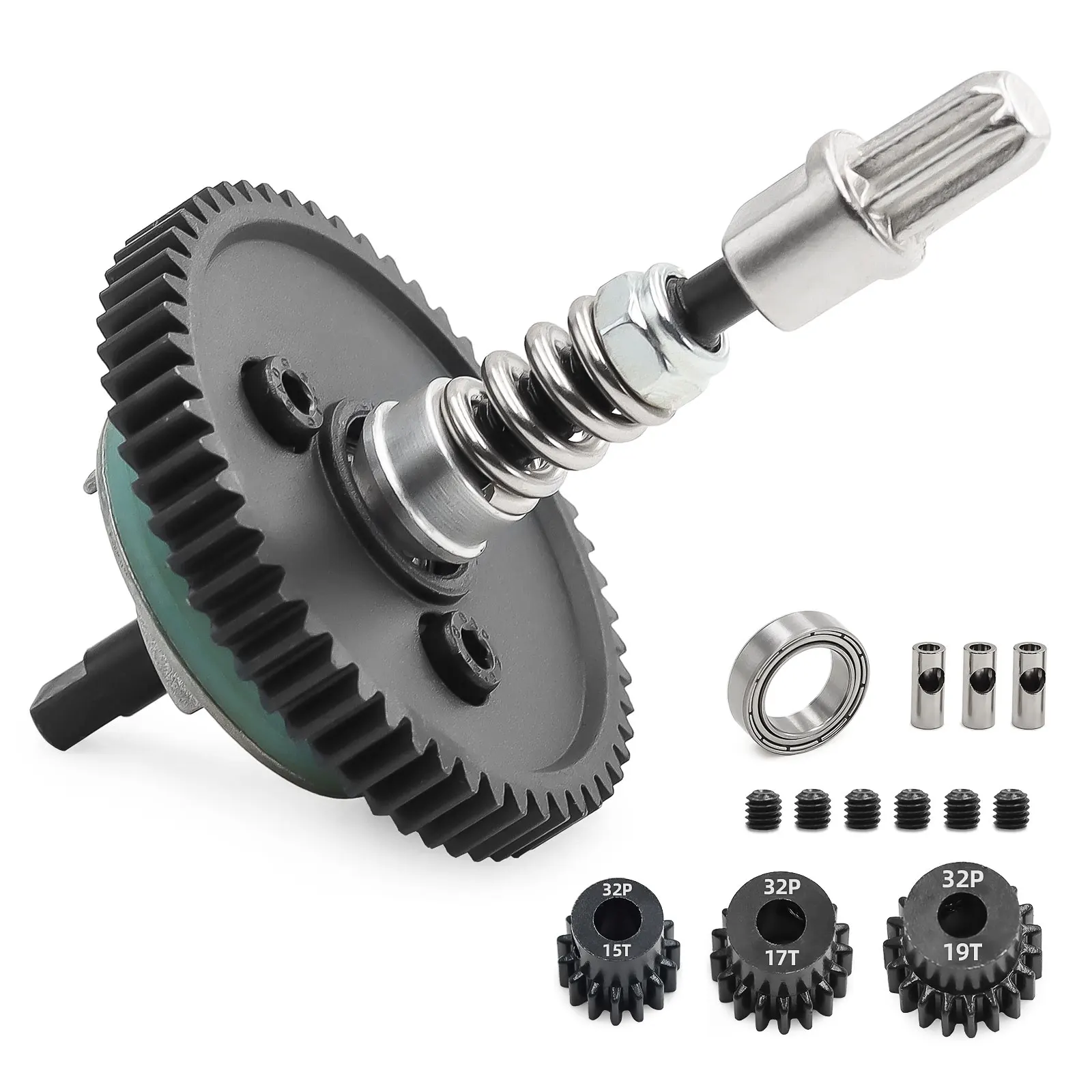 Ensemble de quatre roues métalliques pour crawler RC, vue éclatée montrant la structure solide du kit de roues en métal