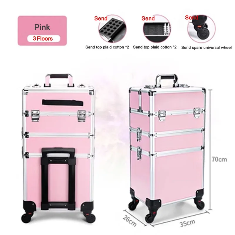 3 Layers Pull Rod Toolbox Portable Cosmetics Organizer Removable Makeup