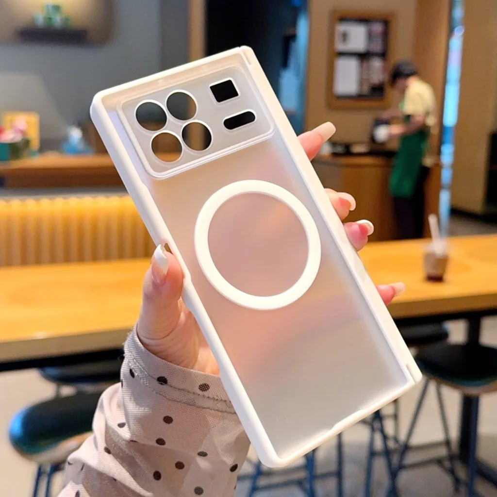 Matte Translucent Magnetic Phone Case with Full Hinge Protection - Wireless Charging & Shockproof Cover