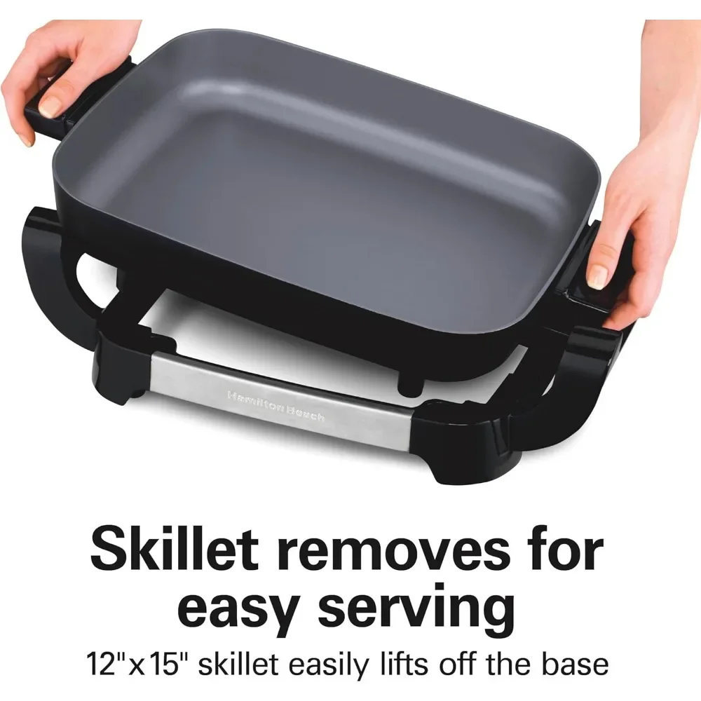 Electric Skillet with PFAS-Free Ceramic Coating,Adjustable Temperature,Reversible Design,Tempered Glass Lid,Nonstick Surface 4