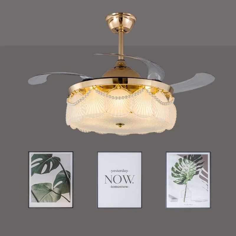 42"Invisible Ceiling Fan Chandelier Light Modern Crystal Ceiling Fan Lamp Remote Control For Bedroom Gold Decro