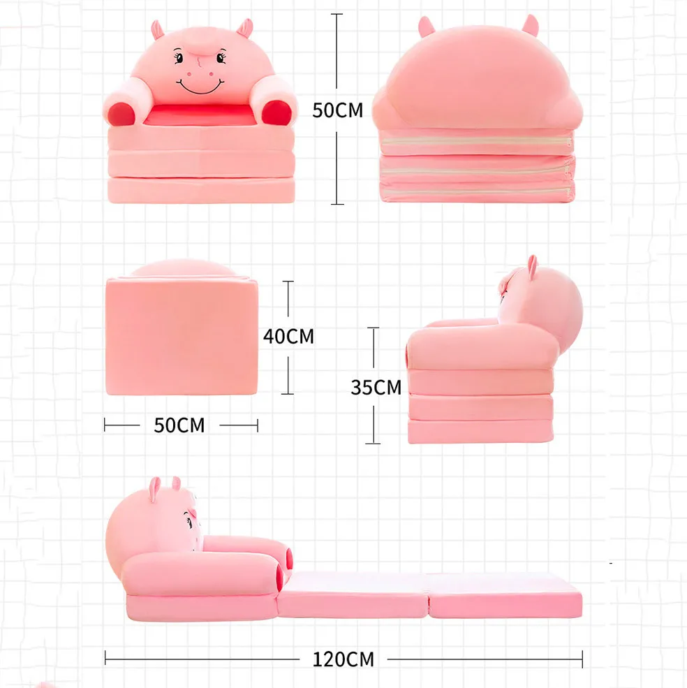 Foldable Kid Sofa Backrest Armchair Cover Plush Cute Cartoon Children Lazy Sofa Flip Open Sofa Cover For Living Room Bedroom images - 6