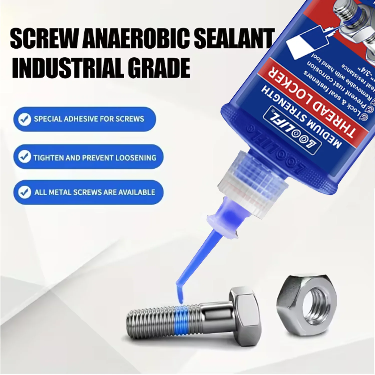 Premium Thread Locking Adhesive - Anti-Loosening, Anti-Shake, Anti-Rust, Anaerobic Solution, Available in Removable and Permanent Strengths, Two-Pack (10g-50g)