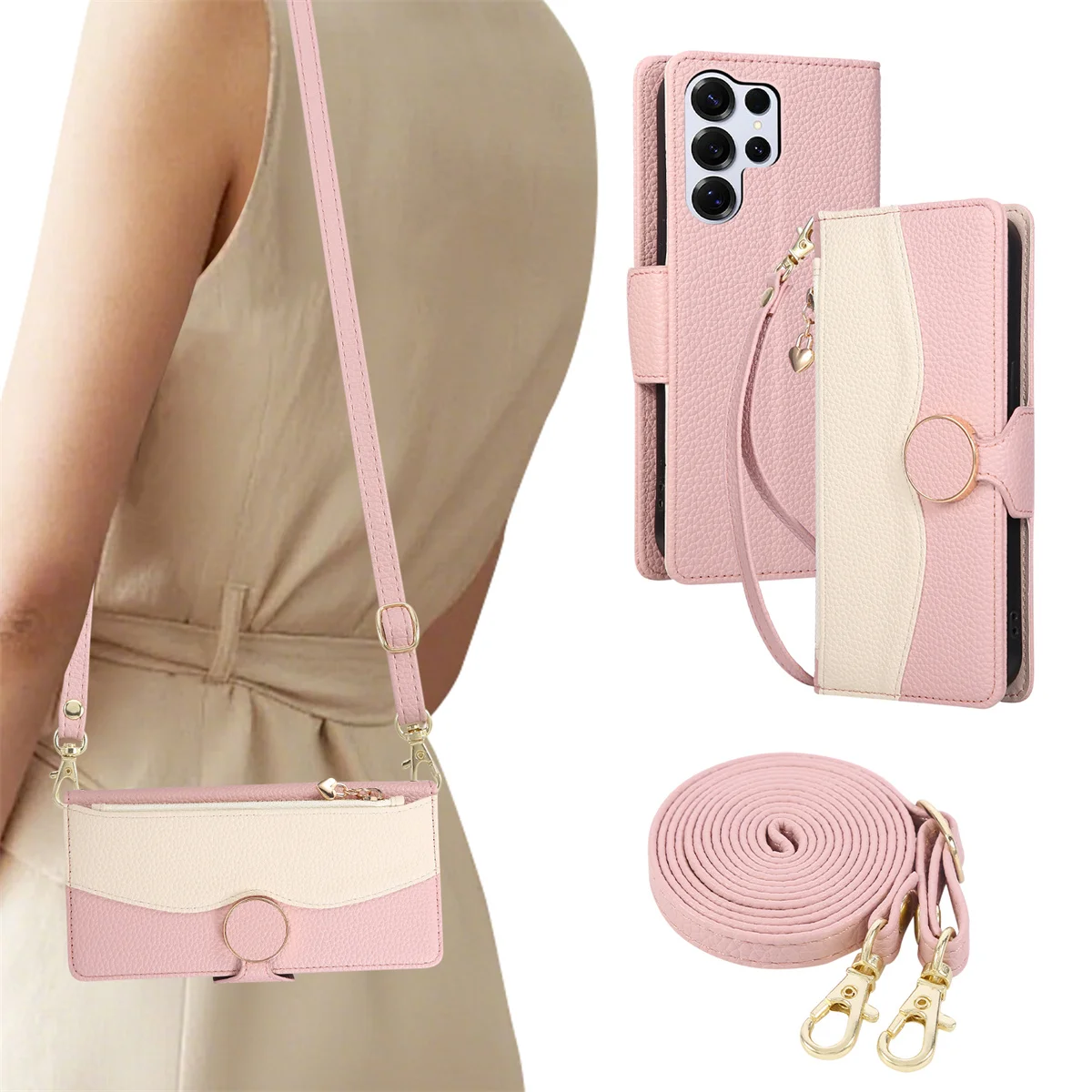 Leather Crossbody Wallet Phone Case with Wrist Strap and Card Holder