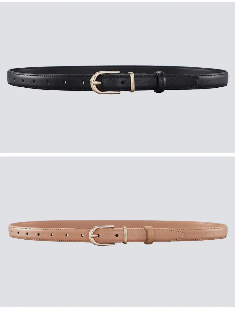 Women's Thin Leather Belt Personalized Alloy Buckle Simple Fashion High Quality Waistband Decorate Belt with Jeans Coat