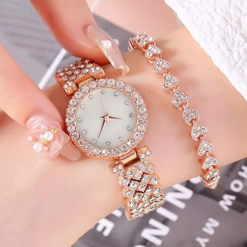 

3pcs Fashion High End Small Fresh Women's Full Zircon Exquisite Watch Set Commemorative Festival Gift Gift Best Choice