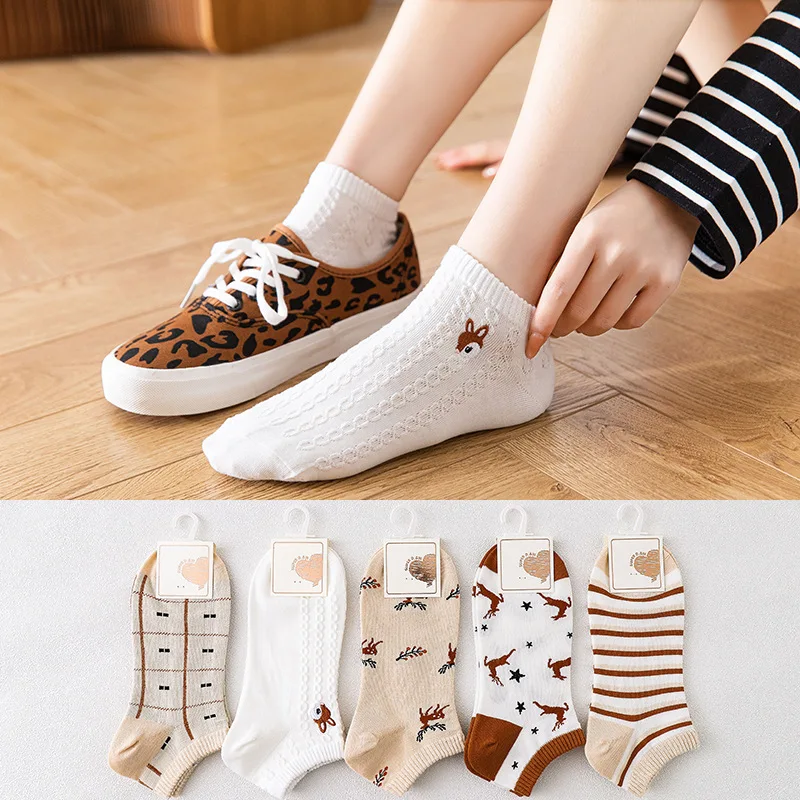 

Носки женские Короткие повседневные с цветочным принтом, 5 пар