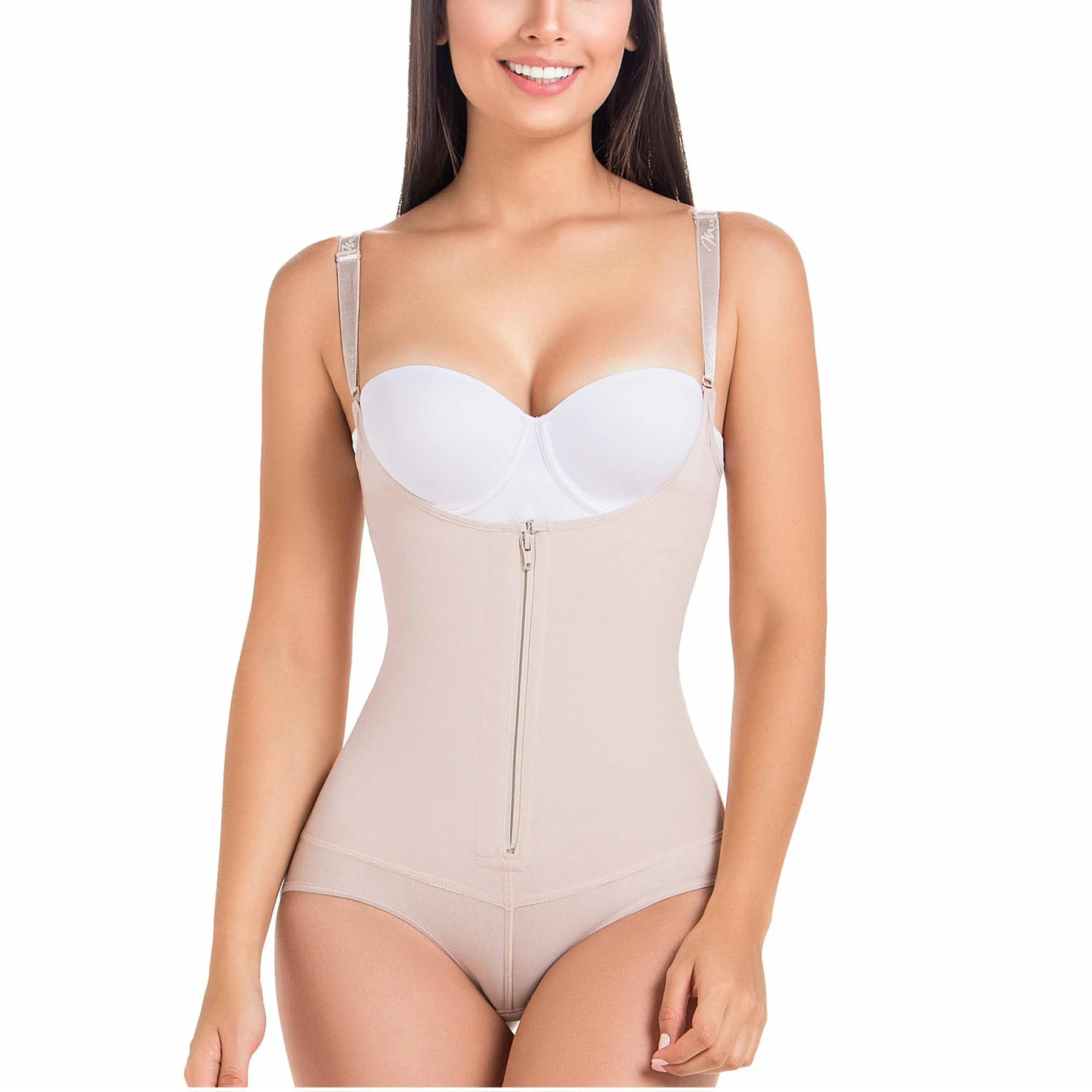 Triangle bodysuit with zipper straps Tummy Control Body Shaper Abdomen Control Double Bodysuit Waist Trainer Butt Lifter Women
