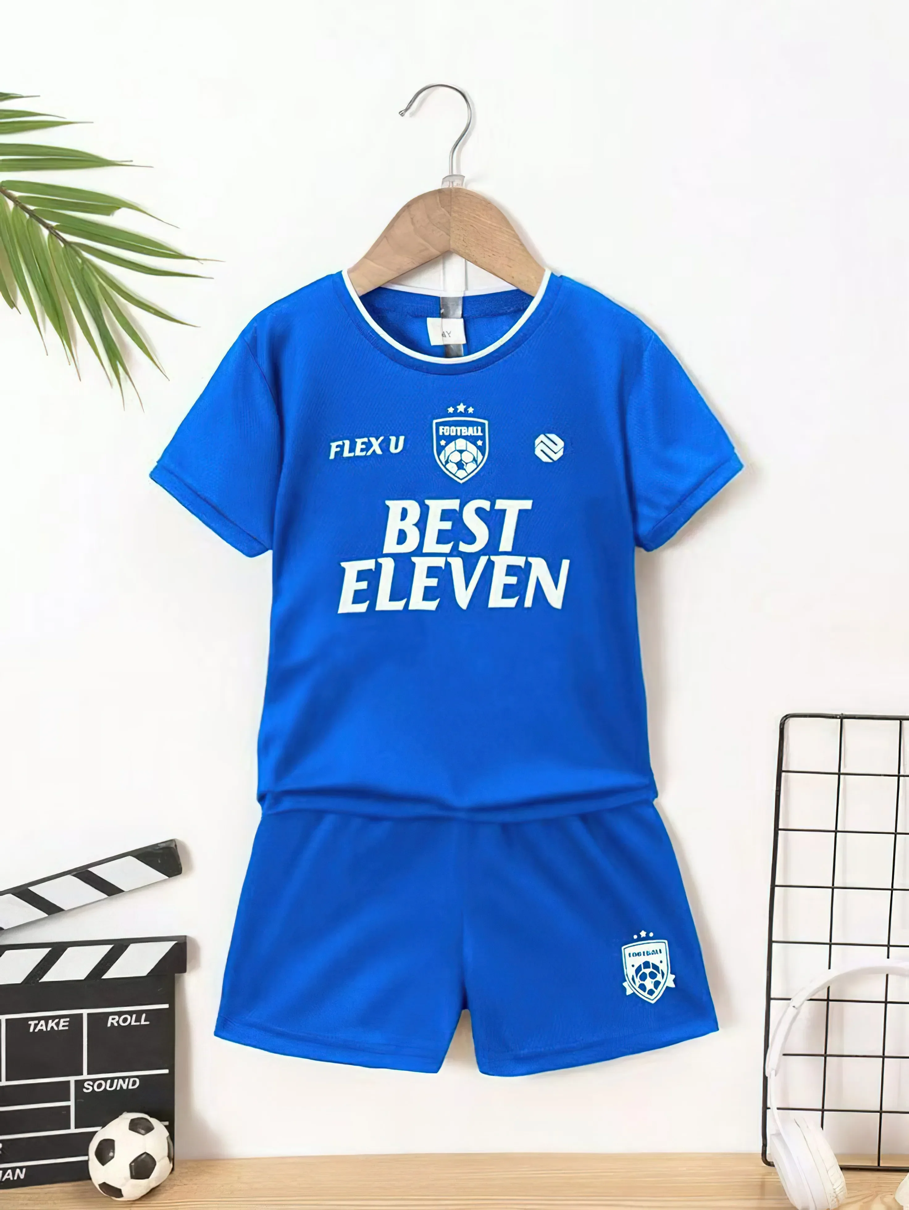 Two piece summer Messi and Ronaldo 3D printed children's football training set for boys, breathable and sweat absorbing sportswe 5
