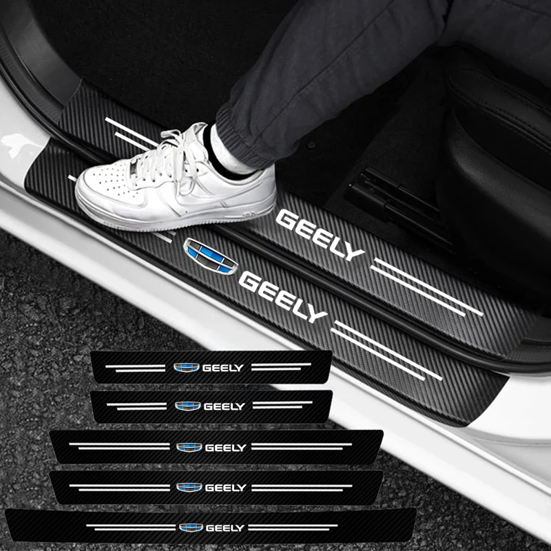 Luxury Leather Carbon Fiber Car Door Sill Protector Strip - Enhanced Durability and Style