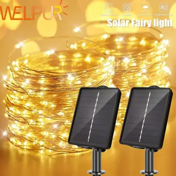 LED 야외 태양광 램프 스트링 조명, 타이밍 200/300 LED, 요정 휴일 크리스마스 파티 갈랜드, 태양열 정원 방수