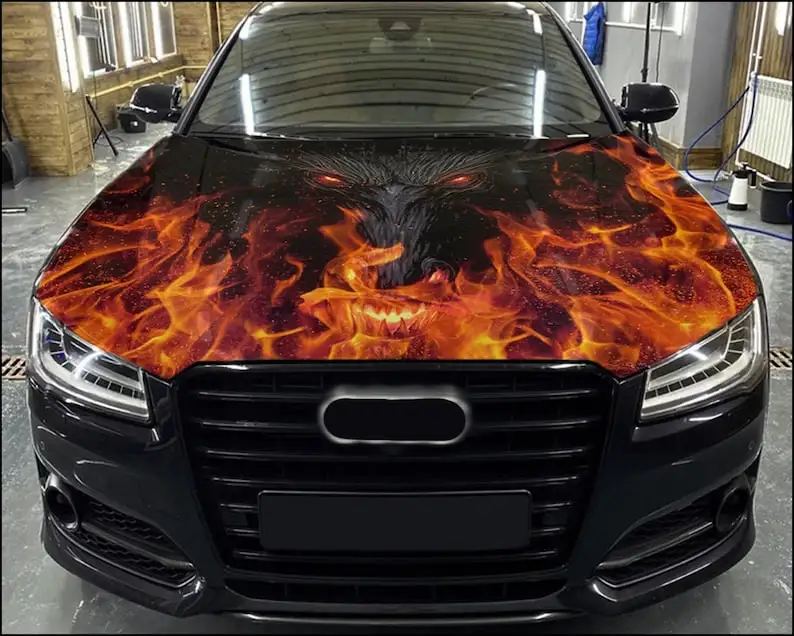 

Car Hood Wrap Dragon Flame Vinyl Sticker Full Color Custom Decal fit any car