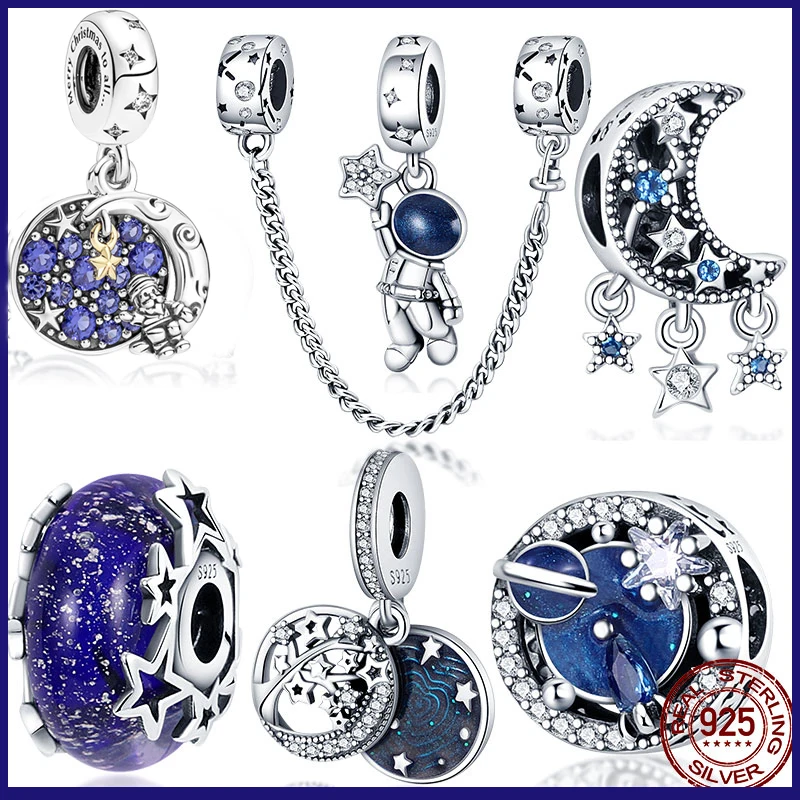 2022 New Style 925 Sterling Silver Blue Ocean Charm Beads Suitable Fit Original Pandora Bracelet DIY Ladies Jewelry Gif