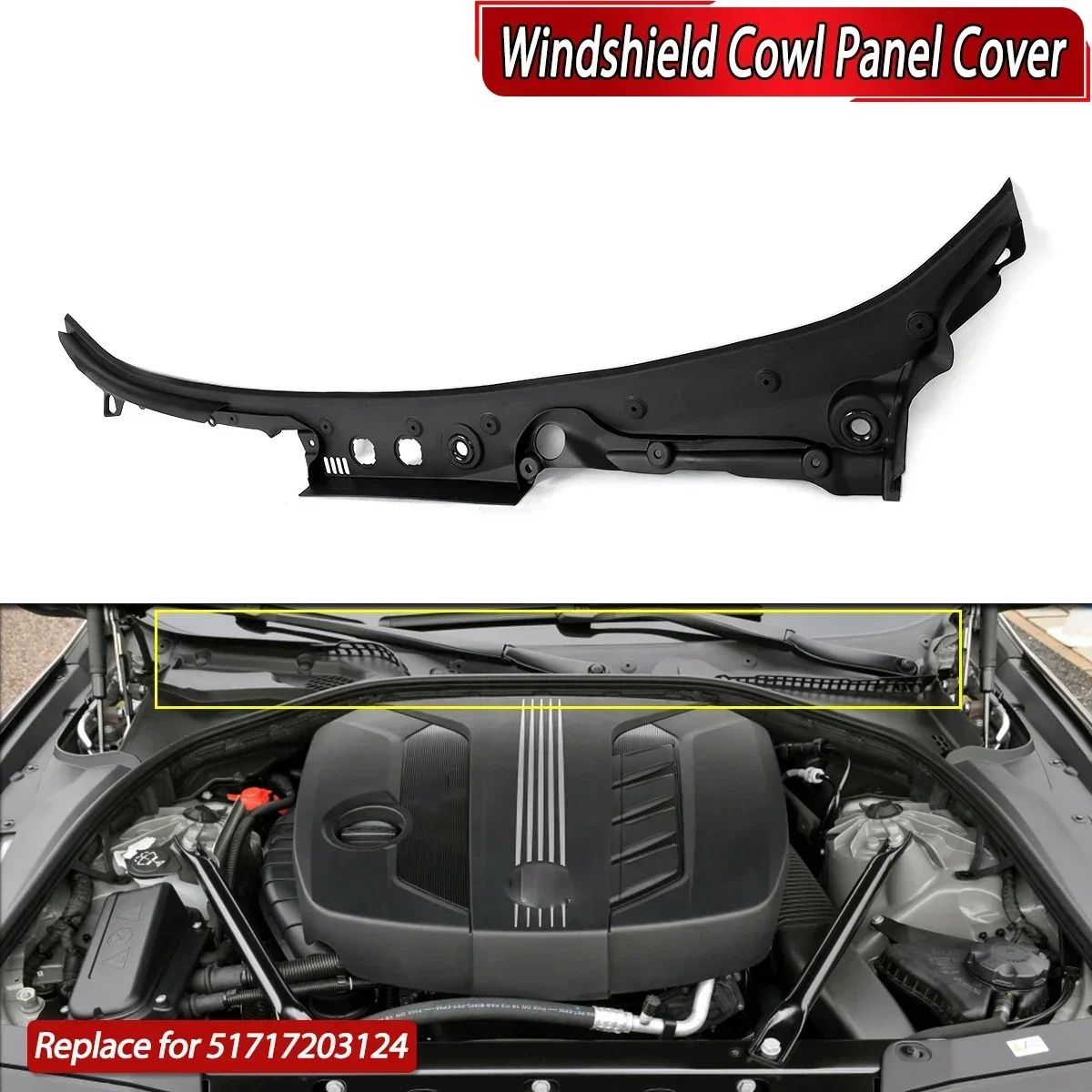 Black Plastic Windshield Wiper Cover Vent Cowl Grille Panel
