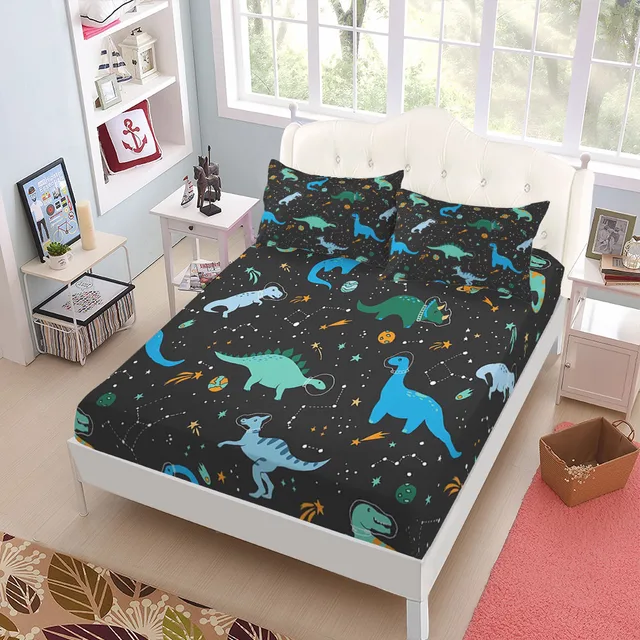 Jurassic Dinosaurs Set di lenzuola con angoli per bambini King Queen Set di biancheria da letto matrimoniale Full Size 3