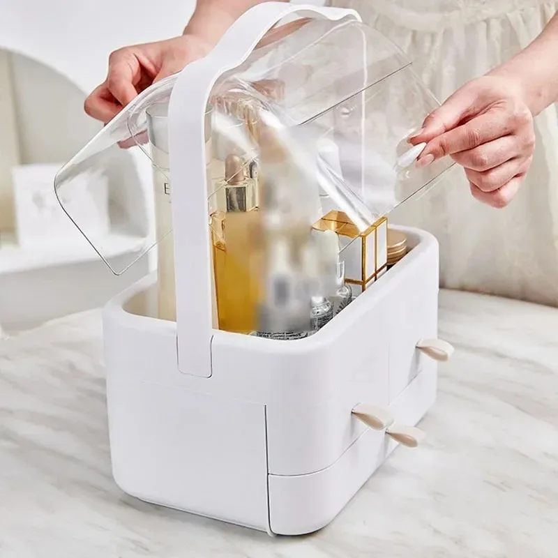 Dustproof Makeup Storage Box with Transparent Drawer Multi-layer Storage Holder for Dressing Table Skincare Jewelry Organizer