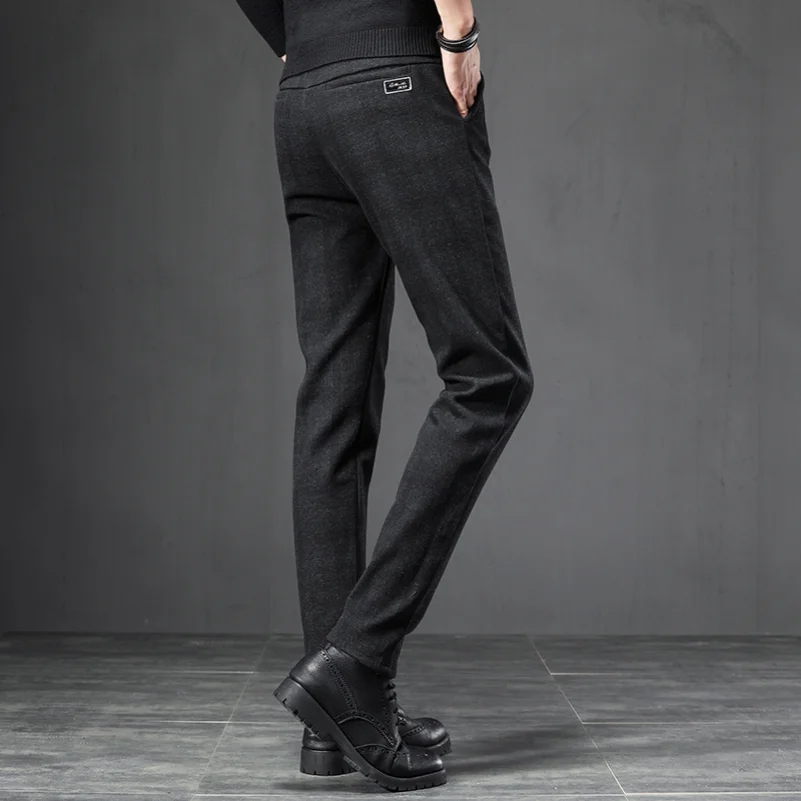 Mens Straight Checkered Leisure Pants Elegant Business Fabric Slim