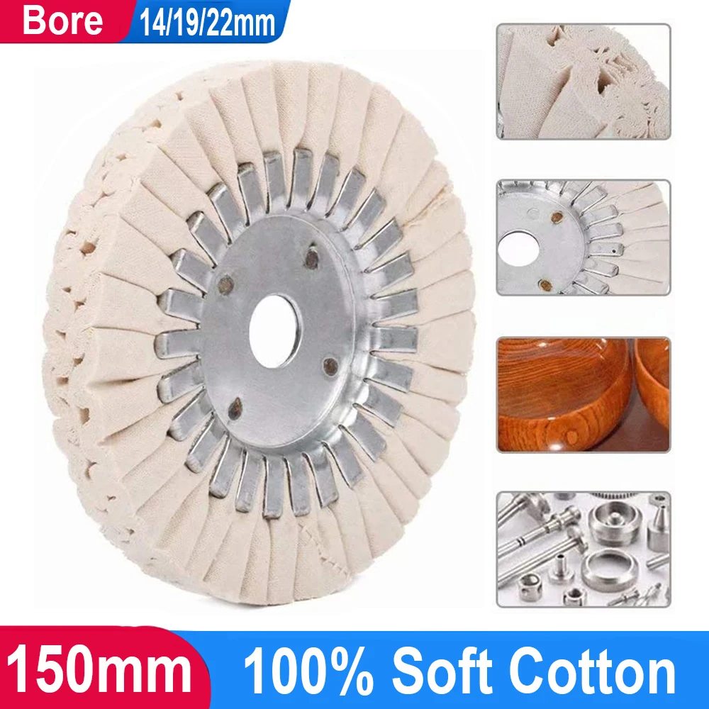 

150mm 6inch Cotton Airway Buffing Wheel Cloth Open Bias Polishing Buffs Wheel Arbor 14/19/22mm for Angle Grinder Polished