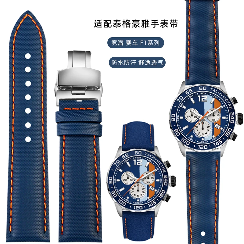 Per Tag Heuer F1 Citizen Diving Strap Sport Canvas Fabric Watchband Men Nylon Leather Watch Blue Orange Wristband 20 21Mm 22Mm