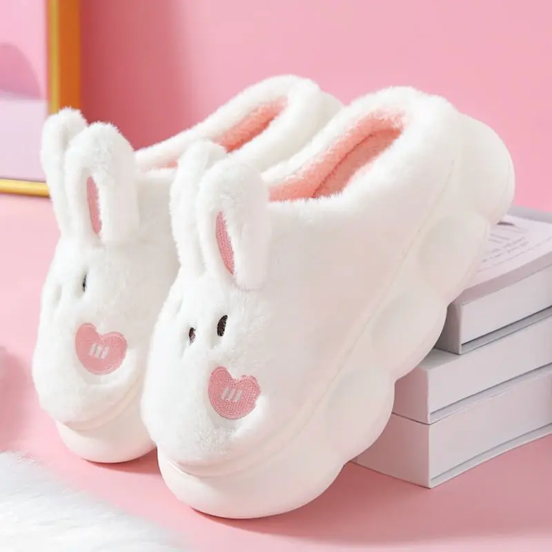 

White Bunny Slippers For Home Kawaii Shoes Women Rabbit Fluffy Slippers Winter Indoor Sandals Woman Platform Bootie Slipper New