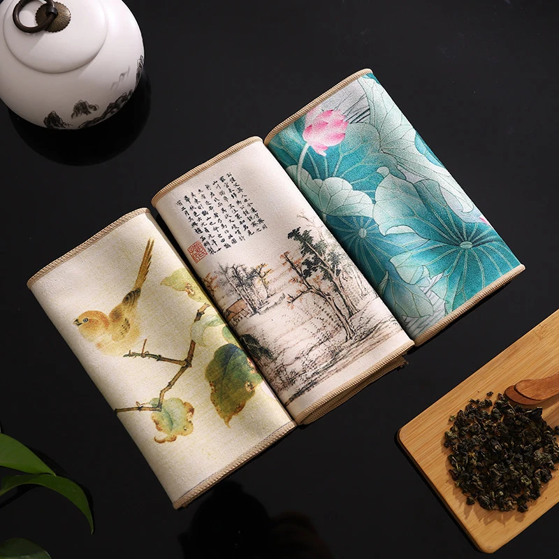 30*16cm Chinese Painted Thick Tea Towel Super Absorbent Tea Accessories Table Mats Household Professional Ragtea Napkin