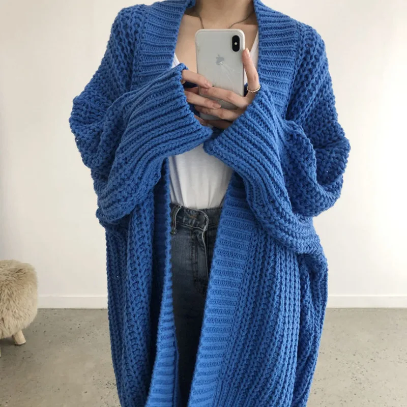 

2022Retro Lazy Wind Loose Mid-Length Thick Needle Sweater Casual Split Irregular Knit Jacket Women's Knit Sweater Daily Commuter