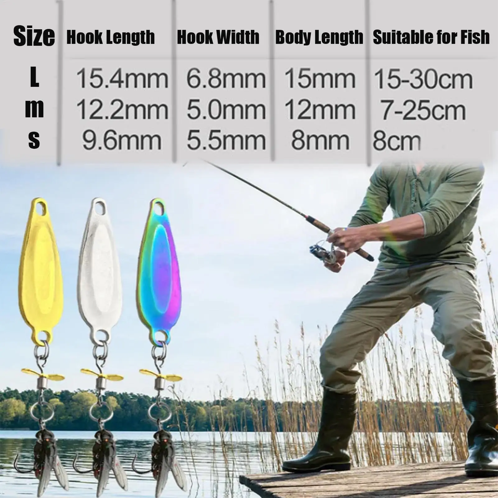 3er-Pack Metall-Spinner-Köder, realistische 3D-Angelköder mit Propeller für Süßwasserbarschforelle für Teich, See, Fluss, Angler – Detail 2