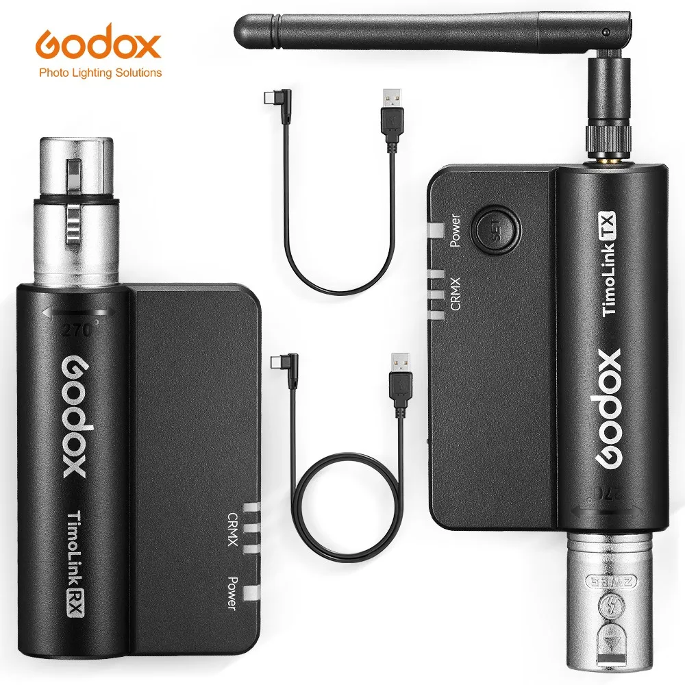 Godox TimoLink TX RX Wireless DMX Transmitter Receiver Set Automatic Frequency Hopping Built-in CRMX Lumenradio
