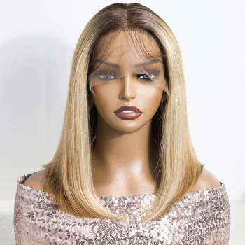 Parrucche brasiliane per capelli anteriori in pizzo 13X4 eleganti Parrucche per capelli umani biondi marroni per le donne Parrucche diritte in pizzo Bob da 14 pollici con capelli 613