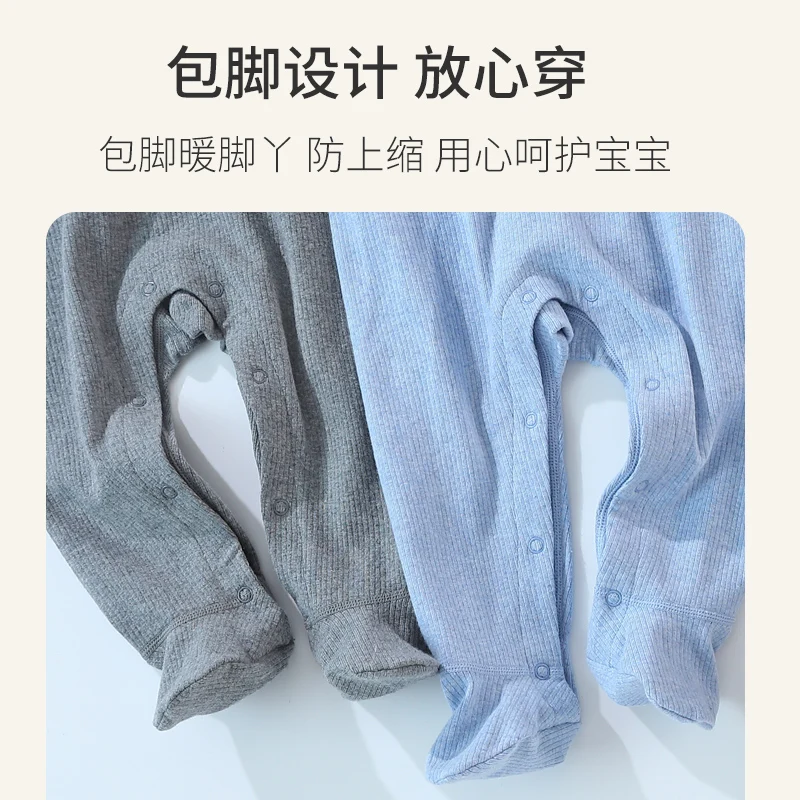 Ins Baby Footed Pants Boy Girl Dungaree Cotton Ribbed Jumpsuit with Button Infant Spring Autumn Long Trousers Fashion Outfit 2Y
