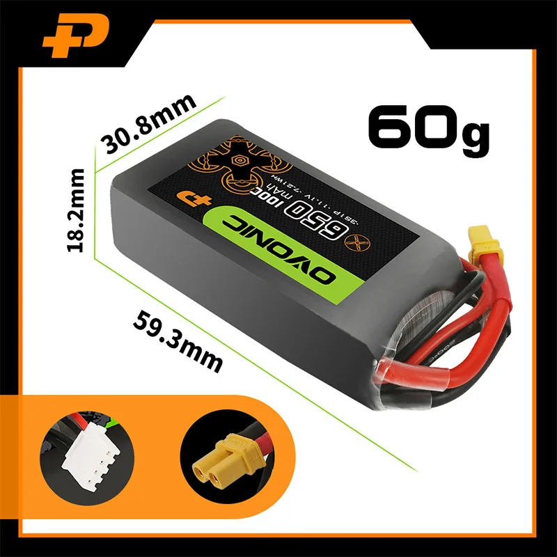 OVONIC 3S - Batería Lipo de 550 Ah 11.1 V 130 C con enchufe XT30 para