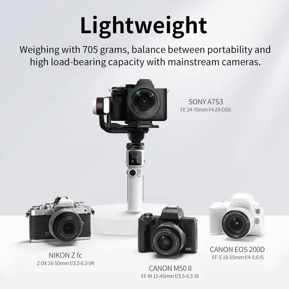 ZHIYUN Crane M3S 핸드헬드 짐벌 스테빌라이저 미러리스 카메라용 퀵 릴리스  ZV-E10 캐논 스마트폰 호환