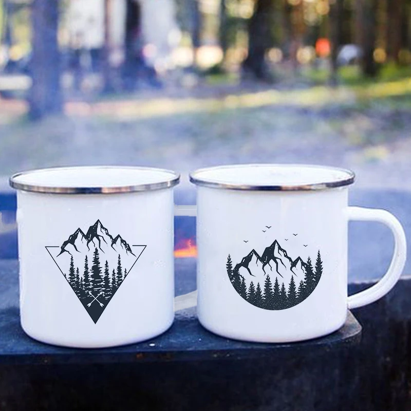 

Night Forest Print Camping Mugs Creative Wine Coffee Cup Drinks Dessert Milk Cup Vintage Mug Handle Hiking Drinkware Best Gifts