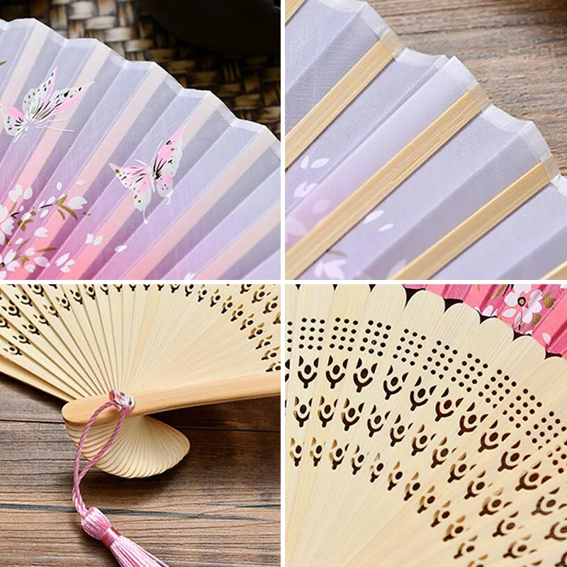 Vintage Silk Folding Fan Chinese Japanese Art Crafts Gift Home Decorations Dance Hand Fan Bamboo Room Decor Wood Fans