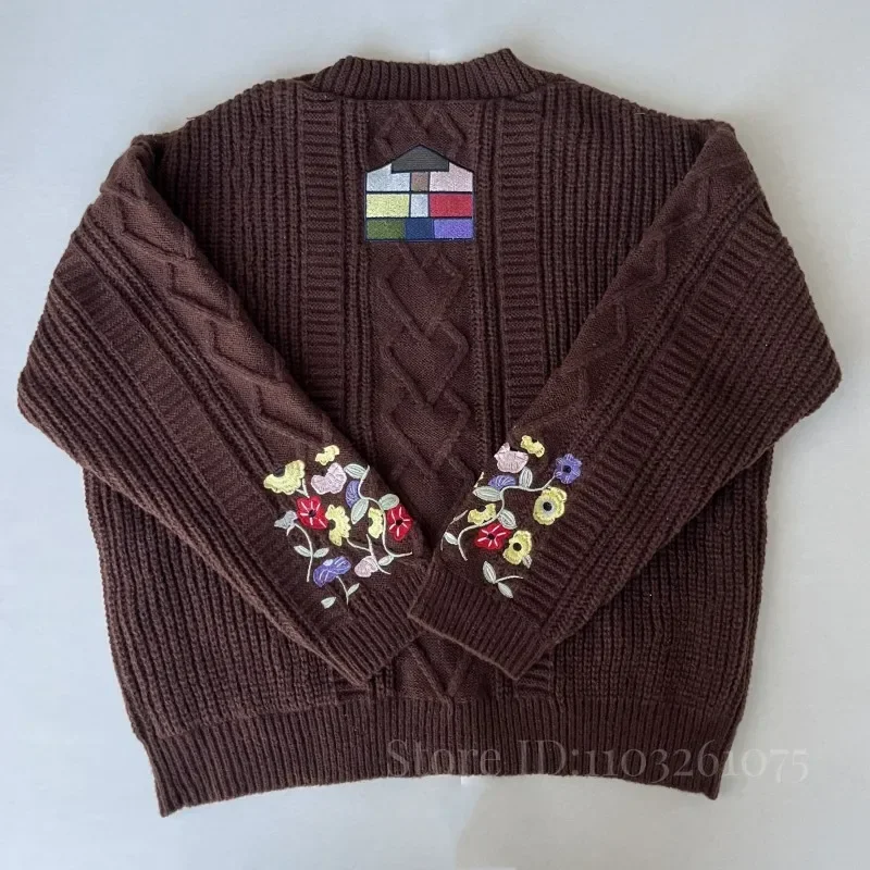 2025 Plus Size Eras Cardigan for Women Autumn Winter Flower Embroidered Knitted Sweater Y2k Girl Vintage Fashion Cardigans Tops 4