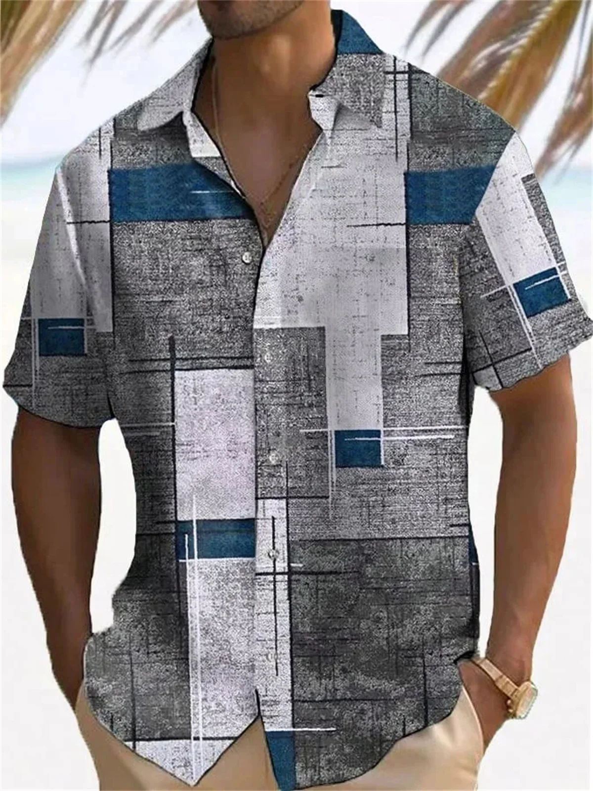 Summer New Men's Shirt Retro Gradient Texture 3D Print Short sleeved Single breasted Shirt Hawaiian XS-5XL