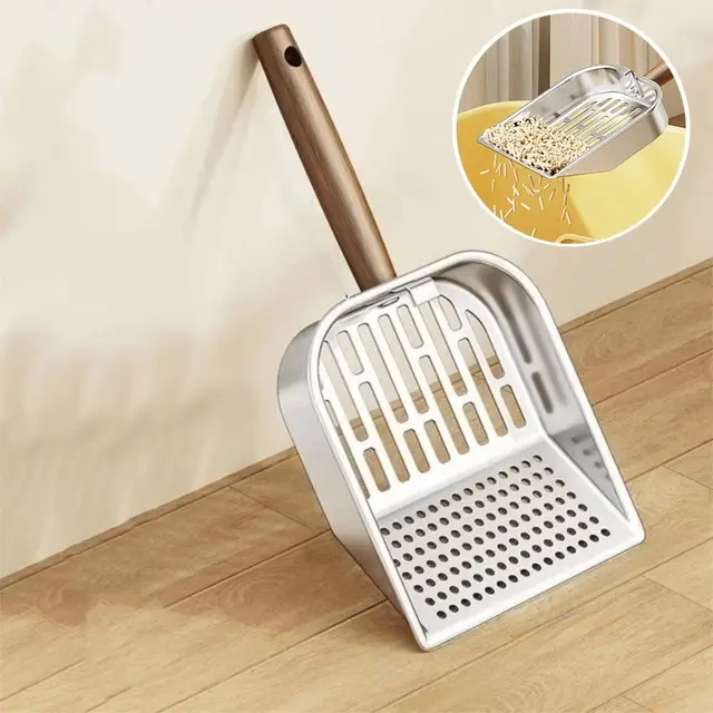 Stainless Steel Cat Litter Scoop Long Handled Hollow Design Pet Waste Picker with Hanging Hook Easy Clean Kitten Poop Scooper Stainless Steel Cat Litter Scoop Long Handled Hollow Design Pet Waste Picker with Hanging Hook Easy Clean Kitten Poop Scooper