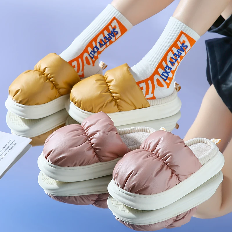 YISHEN Slippers Women Couple Shoes Down Cloth Cotton Shoe Warm Plush Slippers Indoor Winter Waterproof Platform Zapatillas Mujer