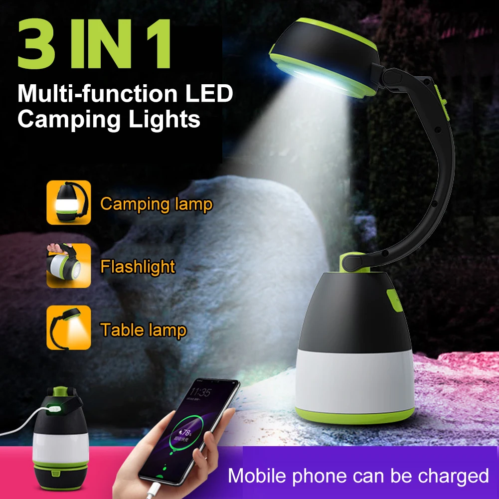 

3 In1 Multi-function LED Camping Lights USB Rechargeable Emergency Flashlight Indoor Table Lamp Outdoor Hiking Camping Lights