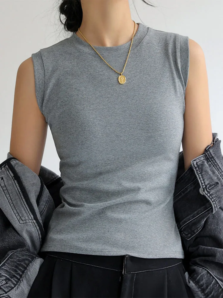 Canotta gilet per donna cotone girocollo colorato Basic senza maniche canottiera top Tees con copertura per scollatura laterale - immagine 3
