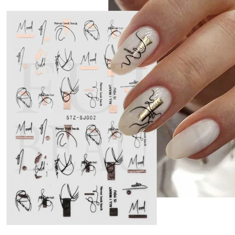 Heallor Graffiti Strips Nail Stickers for Women Nail Art Decorations Rose Gold Abstract Line Spring 3D Slider for Manicure Polis 2