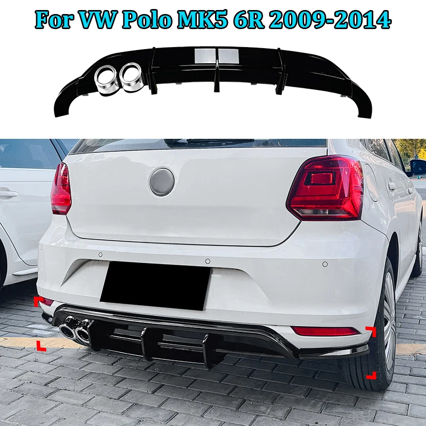 Per Vw Polo Mk5 6R 2009-2014 Paraurti Posteriore Diffusore Lip Chin Spoiler Body Kit Black Carbon Look Accessori Esterni Tuning Parts